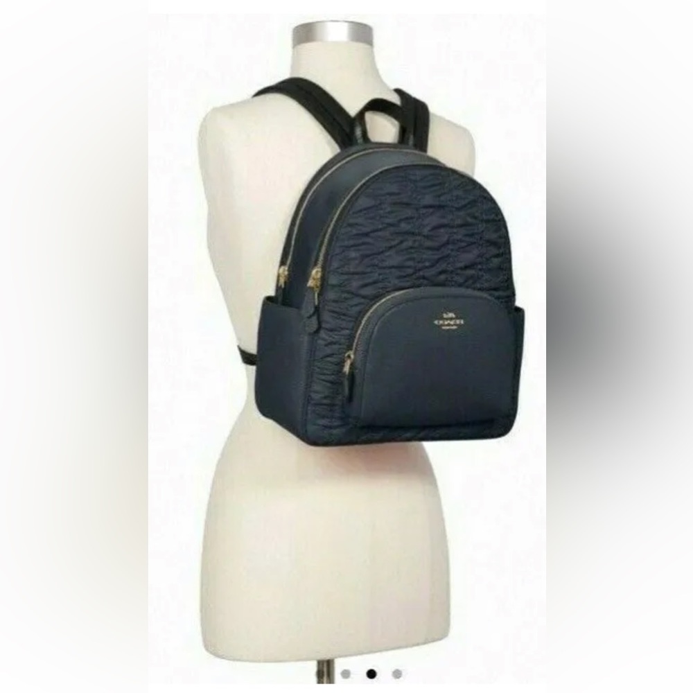 New Coach C4094 Court Backpack with Ruching Nylon and Pebble Leather Midnight - Picture 2 of 3